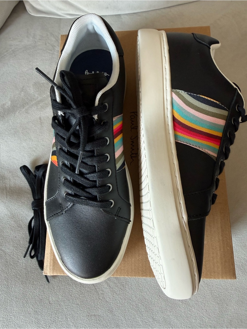Paul Smith Womens Shoe/ Sneaker Lapin Black Leather W/Swirl- 8 USA, Eu- 39